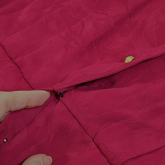 Vintage Leslie Fay Petite Dress 10 Red Fuchsia Pleat Button Down Long Sleeve - Picture 3 of 9